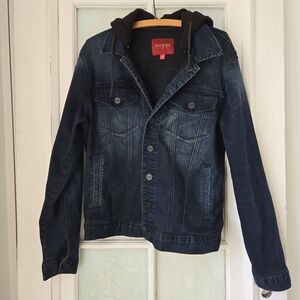 GUESS Dark Wash Hooded Denim Jacket M